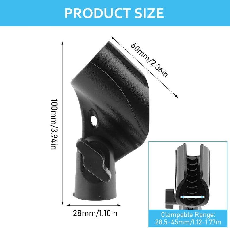 Ranjaner 2pcs Microphone Clip Adjustable Angle U Shaped Mic Clip Holder with Screw Adapter Universal Microphone Holder for Most Wired or Wireless Handheld Microphone Stand(Black) - Image 2